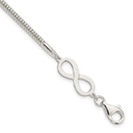 Sterling Silver Polished Snake Chain with Infinity Symbol Bracelet