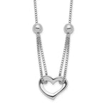 Sterling Silver Rhodium-plated Heart and Beads with Box Chain Necklace