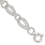 Sterling Silver Polished and Textured Triple Link Bracelet