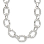 Sterling Silver Polished and Textured Fancy Cable Link Necklace