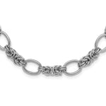 Sterling Silver Rhodium-plated Textured Oval and Polished Byzantine Link Necklace
