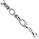 Sterling Silver Rhodium-plated Textured Oval and Polished Byzantine Link Bracelet