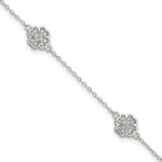 Sterling Silver Rhodium-plated Polished CZ Four Leaf Clover Bracelet