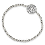 Sterling Silver Rhodium-plated Polished Cut-out Cross in CZ Circle Beaded Stretch Bracelet