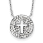 Sterling Silver Rhodium-plated Polished Cut-out Cross in CZ Circle Necklace