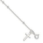 Sterling Silver Polished Beaded Cross Bracelet
