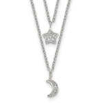 Sterling Silver RH-plate CZ Moon/Star 2-Strand w/ ext Necklace