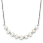 Sterling Silver Polished & Beaded 3- Semi-round Freshwater Cultured Pearl Curved 16.5 Inch Necklace