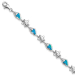 Sterling Silver Rhodium-plated Starfish CZ and Lab Created Opal Seashell Bracelet