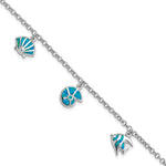 Sterling Silver Rhodium-plated Lab Created Opal Fish and Shells Charm Bracelet