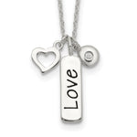 Sterling Silver Antiqued/Polished CZ LOVE and Heart with Extension Necklace