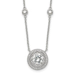 Sterling Silver Rhodium-plated Round CZ Filigree Pendant on 4-Station Chain with Extension Necklace
