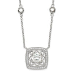 Sterling Silver Rhod-pltd Square CZ Pendant w/ ext 4-Station Necklace