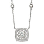 Sterling Silver Rhodium-plated Square CZ Filigree Pendant on 4-Station Chain with Extension Necklace