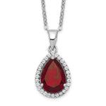 Sterling Silver Rhodium Polished Garnet & CZ Necklace