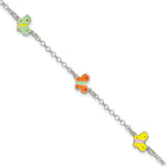 Sterling Silver Polished Multi-color Enamel Butterflies 6 Inch Bracelet