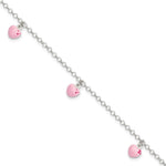 Sterling Silver Polished Pink Enameled Hearts Bracelet