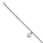 Sterling Silver RH-plated Polished CZ Heart w/ ext. Bracelet