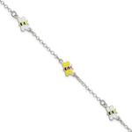 Sterling Silver Polished and Enameled Bees Plus Extension Bracelet
