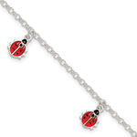 Sterling Silver Polished Enameled Ladybugs w/ ext. Children's Bracelet
