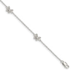 Sterling Silver Rhodium-plated Polished CZ Butterflies Bracelet with extension