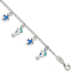 Sterling Silver Enameled Seahorse & Birds w/ ext. Bracelet