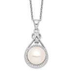 Sterling Silver Rhodium-plated 10- White Button Freshwater Cultured Pearl and CZ Necklace