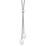 Sterling Silver Rhodium-plated 7- Teardrop Freshwater Cultured Pearl with Extension Lariat Necklace