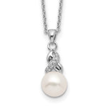 Sterling Silver Rhodium-plated 6- White Near-Round Freshwater Cultured Pearl and CZ Necklace