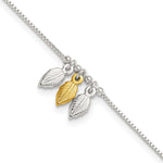 Sterling Silver Gold-tone Polished Feather w/ ext Anklet