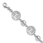 Sterling Silver Rhodium-plated Round Tree of Life and Beads with Extension Bracelet