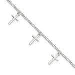 Sterling Silver Polished Cross Charms Figaro Link Bracelet
