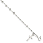Sterling Silver Polished Beaded Cross Bracelet