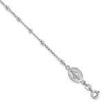 Sterling Silver Rhodium-plated Beaded Chain with Miraculous Medal and Cross Dangle with Extension Bracelet