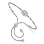Sterling Silver Rhodium-plate Miraculous Medal to Adjustable Bolo Bracelet