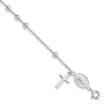 Sterling Silver Polished Cross Dangle / Miraculous Medal / Beads Rosary Bracelet