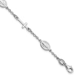 Sterling Silver Rhodium-plated Cross and Miraculous Medal with Extension Bracelet