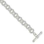 Sterling Silver Polished Fancy Double Link Toggle Charm Bracelet