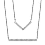 Sterling Silver Rhodium-plated CZ Double Bar 2-Strand Necklace