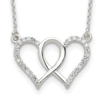 Sterling Silver Polished Interconnected CZ Double Hearts Necklace