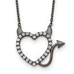 Sterling Silver Black Ruthenium Plated CZ Devil Heart Necklace