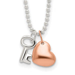 Sterling Silver Rose-tone Heart and Key Necklace