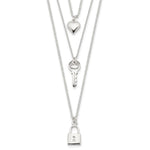 Sterling Silver Lock/Heart/Key 3-Strand Necklace