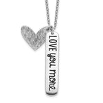 Sterling Silver Rhodium-plated Textured Heart LOVE YOU MORE Necklace