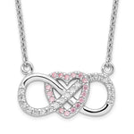Sterling Silver Rhodium-plated Pink and Clear CZ Infinity Symbol with Heart Necklace