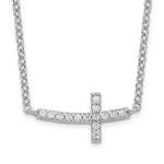 Sterling Silver Rhodium-plated Sideways CZ Cross with Extension Necklace