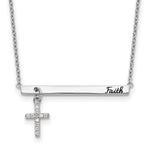 Sterling Silver Rhodium-plated CZ Cross Black Enamel FAITH with Extension Bar Necklace