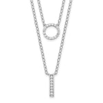 Sterling Silver Rhodium-plated CZ Circle and Bar 2-Strand Necklace