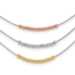 Sterling Silver Rhodium-plated Gold-tone and Rose-tone Diamond-cut Beaded 3-Strand Necklace