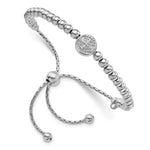 Sterling Silver Rhodium-plated Beaded Saint Medal to Adjustable Bolo Bracelet